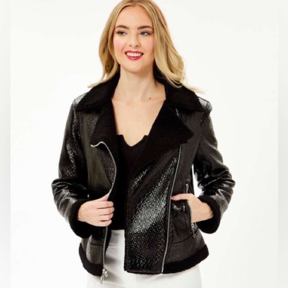 NWT Tommy Hilfiger Faux-Fur Trimmed Moto Jacket